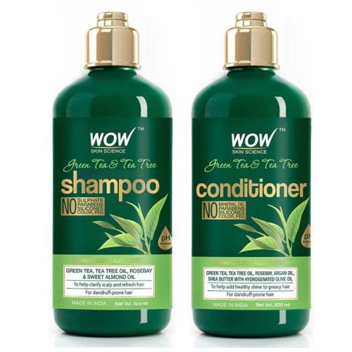WOW Green Tea & Tea Tree Shampoo and Conditioner - Clarifying Anti-Dandruff- Detox Hair and Exfoliate Scalp - Reduce Hair Thinning - Paraben & Sulfate Free - All Hair Types - 2 x 16.9 Fl Oz 500ml WOW Green Tea & Tea Tree Shampoo and Conditioner - Clarifying Anti-Dandruff- Detox Hair and Exfoliate Scalp - Reduce Hair Thinning - Paraben & Sulfate Free - All Hair Types - 2 x 16.9 Fl Oz 500ml
