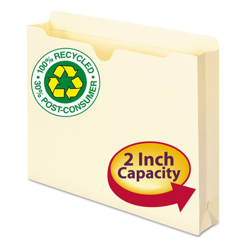 Smead 75605 100% Recycled Top Tab File Jackets Letter 2-Inch Exp Manila 50/Box