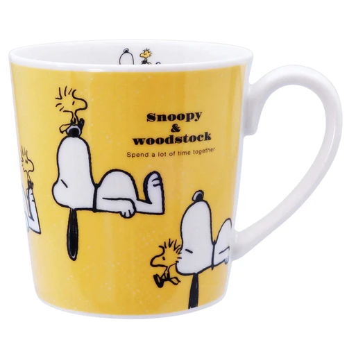 ????(Kaneshotouki) Peanuts 604182 Snoopy & Woodstock Mug, Large, Approx. 11.8 fl oz (350 ml), Yellow, Made in Japan