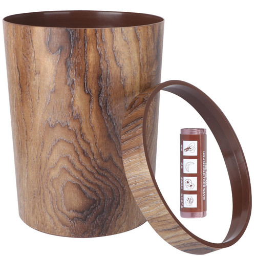 SaditY Wood Trash Can Wood Grain Garbage Can Plastic Kitchen Trash Can Rubbish Can Rustic Recycling Bin Wastebasket Container for Bedroom Bathroom