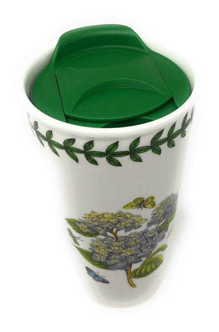 Portmeirion Botanic Garden Ceramic Travel Mug with Lid Hydrangea Pattern