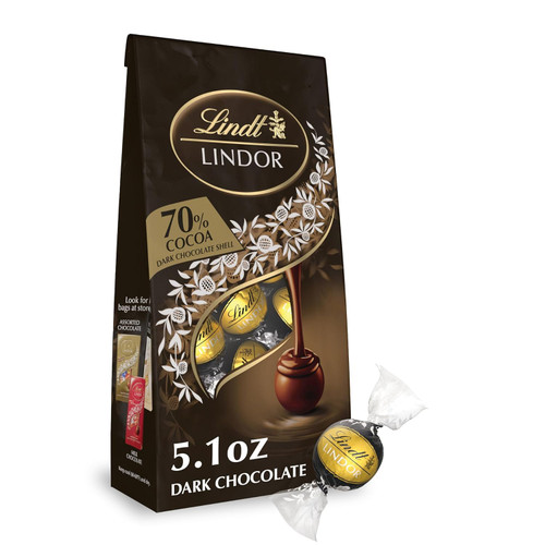 Lindt LINDOR 70% Extra Dark Chocolate Truffles, Dark Chocolate Candy with Smooth, Melting Truffle Center, Great for gift giving, 5.1 Oz Bag (70% Cocoa, 6 Pack)