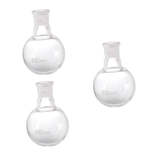 Mobestech 3 Pcs Single Neck Flask Science Equipment Chemistry Flask Round Glass Boiling Flask Chemistry Glassware Receiving Flask Glass Flasks Chemistry Equipment Flask for Return Valve Flat