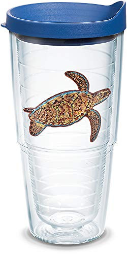 Tervis 1134839 Guy Harvey - Sea Turtle Tumbler with Emblem and Blue Lid 24oz, Clear