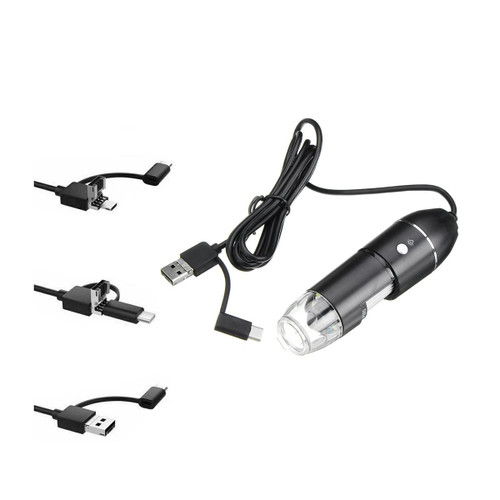JUIYU Microscope Accessories Kit G3 1600X 3 in 1 USB Adjustable Digital Microscope Type-C Electronic Microscope Camera Microscope Slides (Color : 3in1 interfaces B, Size : 1600X)