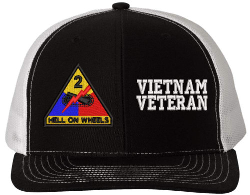 U.S. Army 2nd Armored Division Vietnam Veteran Mesh Back Cap - Officially Licensed Black/White
