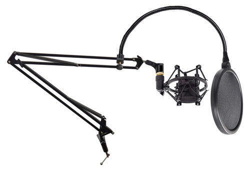 (1) Rockville DMS40 40" Microphone Boom Arm Studio Podcast USB Mic Stand Bundle with (1) Rockville R-Shock Metal Shock Mount, (1) Rockville RockPop Double Screen Recording Mic Pop Filter (3 Items)