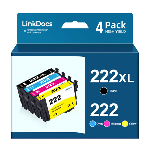 LinkDocs 222XL T222XL Remanufactured Ink Cartridges Replacement for Epson 222 222XL T222 T222XL Used with Epson Expression Home XP-5200 Workforce WF-2960 Printer (Black Cyan Magenta Yellow 4 Pack) LinkDocs 222XL T222XL Remanufactured Ink Cartridges Replacement for Epson 222 222XL T222 T222XL Used with Epson Expression Home XP-5200 Workforce WF-2960 Printer (Black Cyan Magenta Yellow 4 Pack)