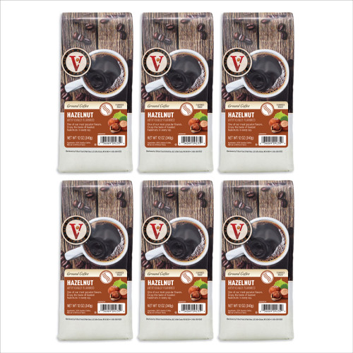 Victor Allen's Coffee Hazelnut Flavored, Medium Roast, Ground Coffee 6 Pack - 12oz Bags