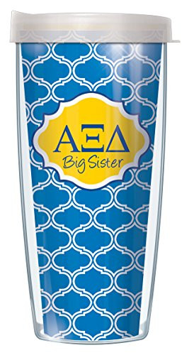 Alpha Xi Delta Big Sister on Blue Duofoil 22 Oz Traveler Tumbler Mug with Lid