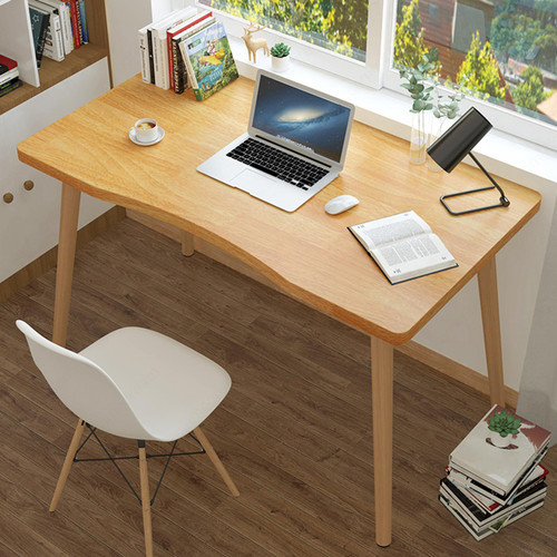 leasote 27.6" Small Computer Desk, Modern Simple Style Desks, Ergonomic Arc Design Thickened Plate Spacious Desktop Computer Desk Solid Wood PC Work Writing Table for Home Office