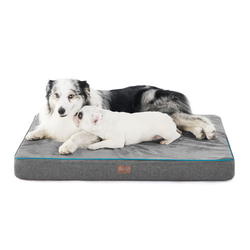Bedsure Memory Foam Large Plus Dog Bed - Orthopedic Waterproof Dog Bed for Crate with Removable Washable Cover and Nonskid Bottom - Plush Flannel Fleece Top Pet Bed, Grey