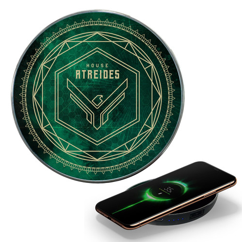 Dune Atreides Wireless Charger with Built-in Backup Battery Pack for Wired and Wireless Charging. Portable Wireless Phone Charger with Illuminated Atreides House Crest Logo
