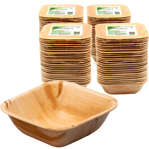 ECODECO 100 Square Palm Leaf Disposable Bowls - 5 Inch - Compostable Eco Friendly Like Bamboo Party Plates for Hot Soup or Dessert