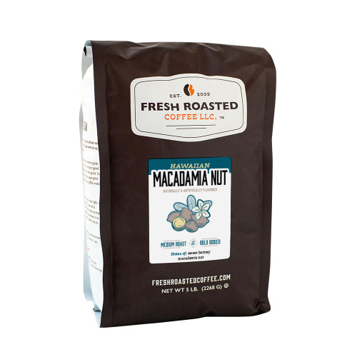 Fresh Roasted Coffee, Hawaiian Macadamia Nut Flavored Coffee, 5lb, Medium Roast, Kosher, Whole Bean Fresh Roasted Coffee, Hawaiian Macadamia Nut Flavored Coffee, 5lb, Medium Roast, Kosher, Whole Bean