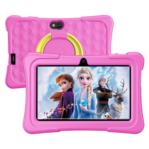 Kids Tablet, 7 inch Android Tablet for Kids, 6GB RAM 32GB ROM Quad-Core Toddler Tablet with Shockproof Case, Bluetooth, WiFi, Parental Control, 2MP+2MP Dual Camera, GPS, Games (Pink)