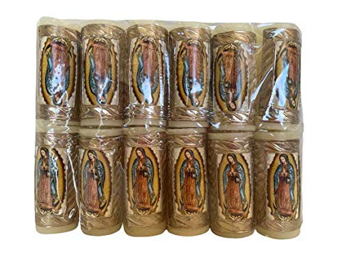 Mini Cirio Repujado 3" con Virgen De Guadalupe ,Mini Paschal Candle Embossed[12 Pcs}