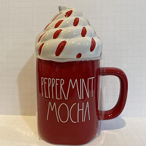 Rae Dunn PEPPERMINT MOCHA Mug - With topper - Ceramic - Christmas