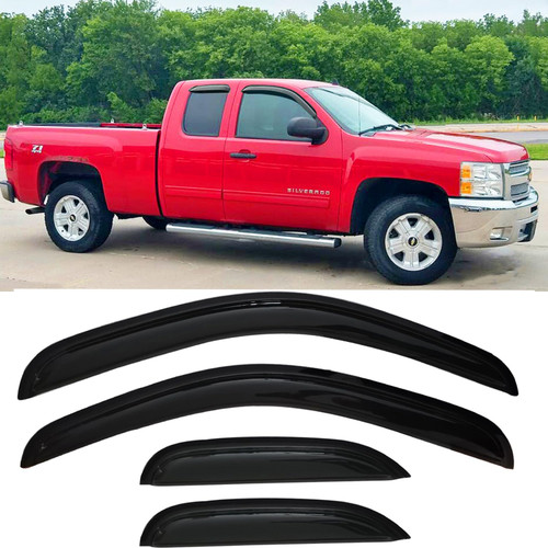 Side Window Visor Wind Deflectors Rain Guard for 2007-2013 Chevy Silverado & GMC Sierra 1500/2500 HD/3500 HD Extended Cab Only Sun Vent Window Shade 4-pc Set 94040