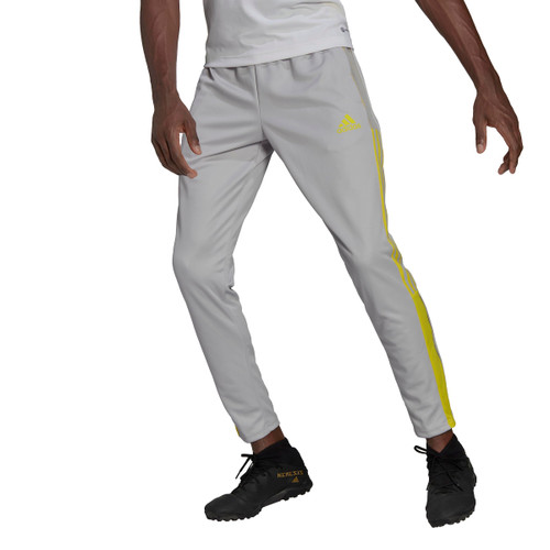 adidas Men's Tiro 21 Track Pants, Team Light Grey/Bright Yellow, Small Tall