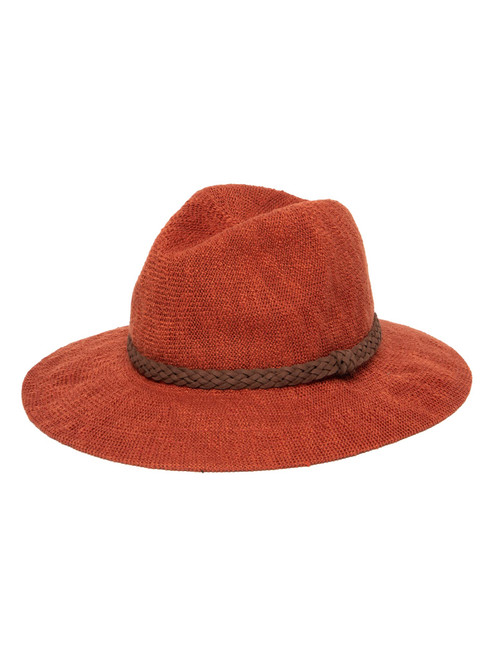San Diego Hat Company Women's Lightweight Knit Fedora with Sueded Braided Trim, One Size, Rust