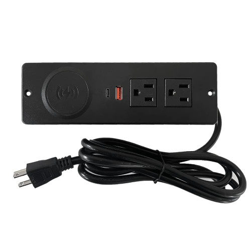 ZESHAN Desk Power hub recessed Power Strip Wireless Charging with 2 US Plugs,1 USB C Fast Charging for Home,Office Desk,Furniture Flush Mount,6.5ft Extension Cord