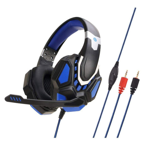 Raxinbang Headset Headphones 3.5mm 2M Wired Headphones Noise Reduction in-Ear Stereo Gaming Headset Microphone for N-Switch for PS4 Mobile Phone Headset (red/Blue) (Color : Black)