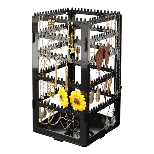 TOMYEUS Earring Holder 360 Rotating Earring Holder Stand Clear Earrings Organizer Acrylic Jewelry Storage Display Rack for Earrings Bracelets Necklaces Jewelry Stand (Color : Black-5)