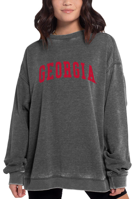 Chicka-d NCAA Georgia Bulldogs Womens Burnout Fleece Pullover, Charcoal, X-Large (449_NC_CA)