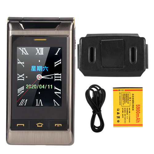 Vikye 2G Flip Phone, 3.0in HD Dual Screen Mobile Phone Display Large Buttons Fonts Dual SIM Card 5900mAh Battery Flip Phone for Seniors (Tarnish)