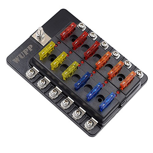 12-Way Boat Fuse Block with LED Warning Indicator Damp-Proof Cover Automotive Fuse Panel for Car Marine RV Truck DC 12-24V