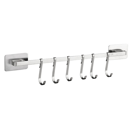 TRUKKE Storage Rack,Wall Mounted Pot Rack with 6 Hooks, Stainless Steel Kitchen Utensil Organizer Rack, Hanging Industrial Iron Storage Rail, for Entryway, Bedroom/Color/35Cm