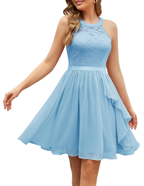 Wedtrend Light Blue Summer Dress, Women's Cocktail Dress Sleeveless Short Prom Dress A-line Wedding Guest Dress Halter HOCO Dress Semi Formal Dress for Special Occasion WT0213LightBlueS
