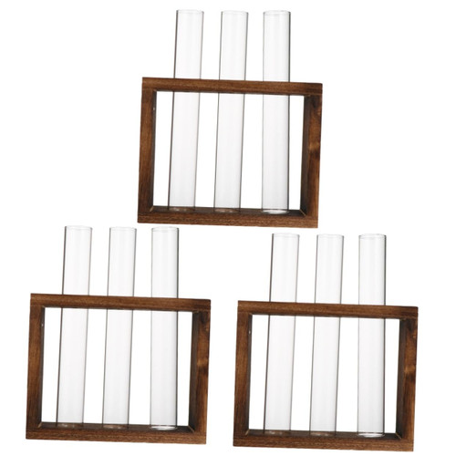 Veemoon 3pcs Test Tube Vase Hydroponics Planting Vase Glass Vase Desktop Test Tube Planter Glass Tube Vase Propagation Stations Plant Stand Plant Terrariums Kit Flower Arrangement Wood Air