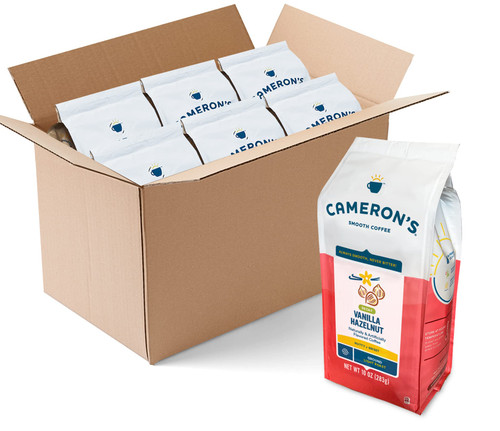 Cameron's Coffee Roasted Ground Coffee Bag, Flavored, Decaf Vanilla Hazelnut, 10 Ounce Pack of 6 Cameron's Coffee Roasted Ground Coffee Bag, Flavored, Decaf Vanilla Hazelnut, 10 Ounce Pack of 6