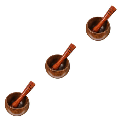 3 Sets Garlic Masher Kitchen Gear Kitchen Utensils Smooth Mortar Garlic Crusher Garlic Mortar and Pestle Garlic Grinders Garlic Pestle Garlic Mincer Kitchen Tools Bowl Wood Simple