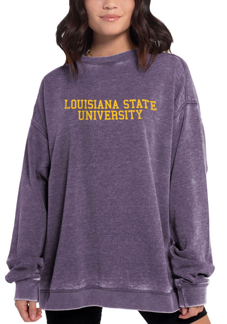 Chicka-d NCAA LSU Tigers Womens Burnout Fleece Crew Pullover, Grape, Large