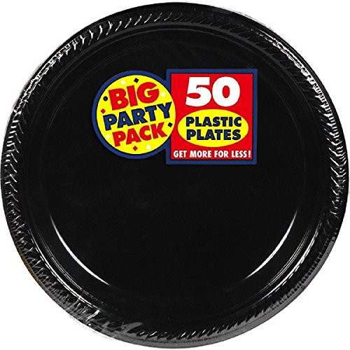 Amscan Big Party Pack 50 Count Plastic Dessert Plates, 7-Inch, Black