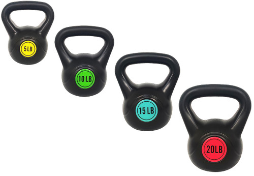 Signature Fitness ?Wide Grip 3-Piece Kettlebell Exercise Fitness Weight Set, Include 5 lbs, 10 lbs, ?15 lbs? and 20 lbs, Set of 4 Kettlebells