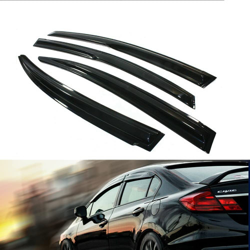 Window Deflector Compatible with 2012-2015 Honda Civic 4Dr Sedan Tape on Window Visors fit Civic Window Vent Rain Guards 3D Wavy Mugen Style