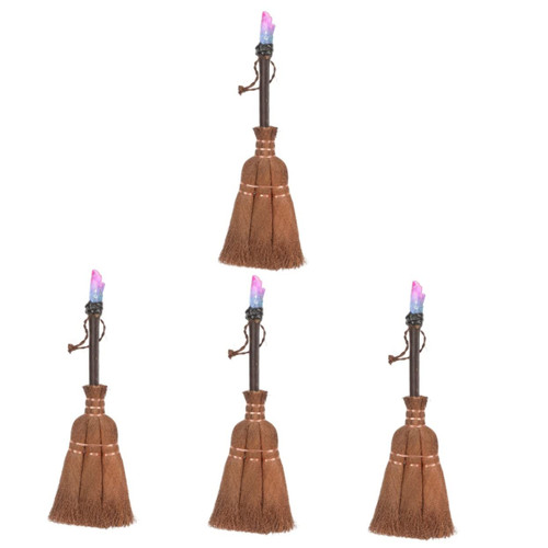 Abaodam 4pcs Children's Mini Broom Crystal Pendant Broom Crystal Witch Broom Witches Altar Crystal Broom Miniature Wiccan Altar Broom Dollhouse Miniature Brooms Wooden Charm Supplies