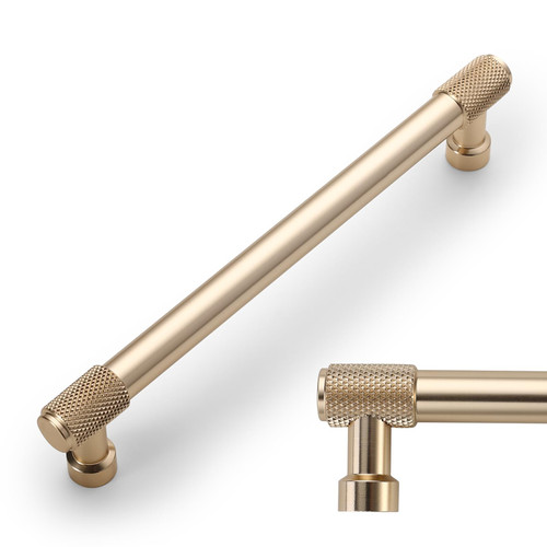 Amerdeco 10 Pack Brushed Brass Knurled Cabinet Pulls 6.3 Inch(160mm) Hole Center Gold Kitchen Cabinet Handles Drawer Pulls Cabinet Hardware ZH0034