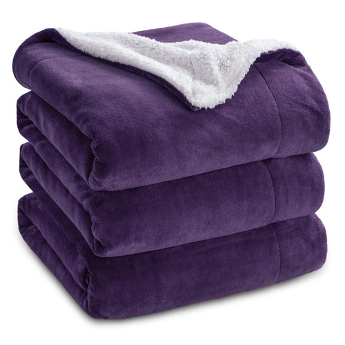 Bedsure Sherpa Fleece King Size Blanket for Bed - Thick and Warm for Winter, Soft and Fuzzy Large Blanket King Size, Purple, 108x90 Inches