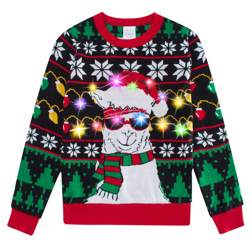 Enlifety Boys Light Up Christmas Sweater Size 9 10 Glasses Alpaca Print Ugly Sweatshirt Long Sleeve Tacky Xmas Pullover for Festival