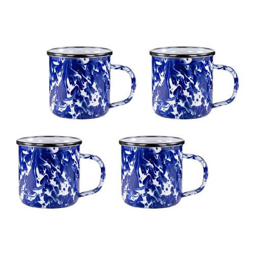 Golden Rabbit Enamelware - Cobalt Swirl Pattern - Set of 4-12oz Mugs