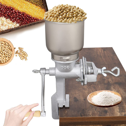 Hand Crank Grain Mill, Table Clamp Manual Corn Grain Grinder Cast Iron Grain Grinder Manual Mill Hand Cranking Operation Grain Grinder Home Use for Corn, Coffee, Grain Grinder, Silver