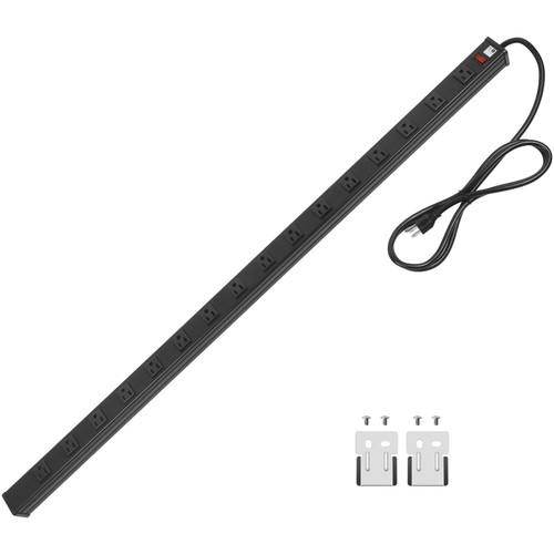 Long Heavy Duty Power Strip, 16 Outlet Large Metal Power Strip, Garage Workshop Multi Wide Industrial Power Strip. 6FT Cord 15A, 125V, 1875W (Black) (10FT, Black)