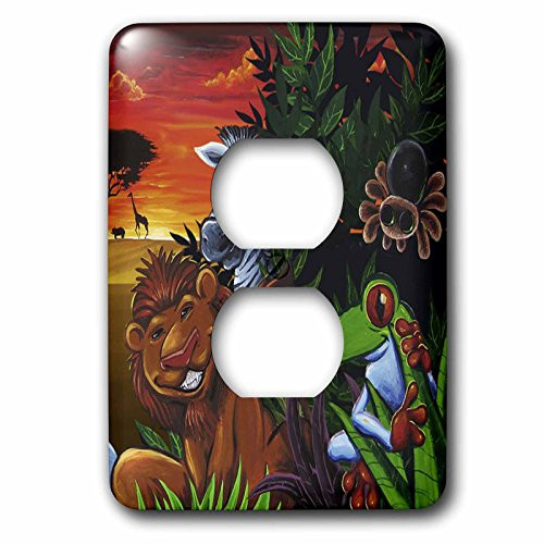 3dRose lsp_53065_6 Colorful Jungle Scene With Friendly Animals Outlet Cover