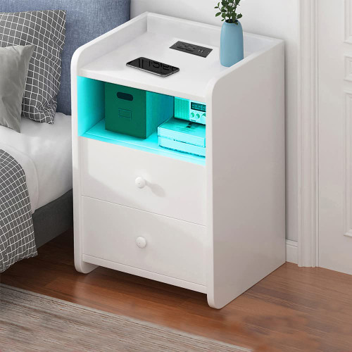 Roozmausy Nightstand with Drawers,White nightstand,End Table,Bedside Table,Bedside Cupboard,Bedside Cabinets,Small Spaces Side End Table (Style-4)