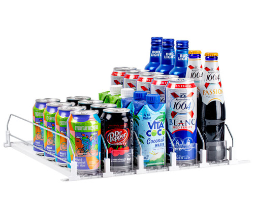 Soda Can Dispenser for Refrigerator, Baraiser Drink Organizer for Fridge Pusher Glide, Self-Pushing Beverage Organizer for Fridge, Width Adjustable Fridge Beverage Dispenser(5 Rows, White)
